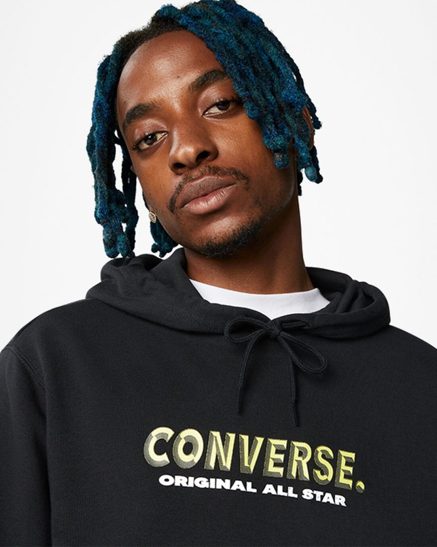 Men's Converse Bold Word Pullover Hoodie Black | AU 6380CJ